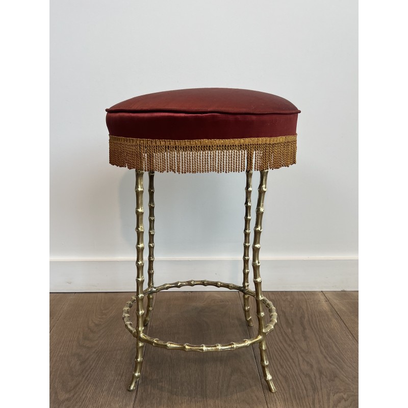 Tabouret en Bronze Façon Faux Bambou, Maison Baguès, Vers 1940