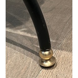 Pair of Neoclassical Curule Stools in Black Lacquered Metal with Brass Ball Feet and Velvet, French Work, Circa 1950