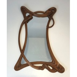 Miroir Art Nouveau en Noyer, Travail Français dans le Goût de Majorelle, Vers 1900