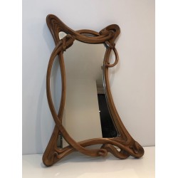 Art Nouveau Walnut Mirror, French Work in the Taste of Majorelle, Circa 1900