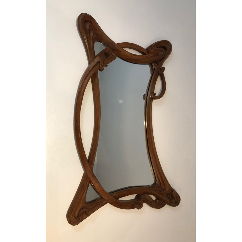 Art Nouveau Walnut Mirror, French Work in the Taste of Majorelle, Circa 1900