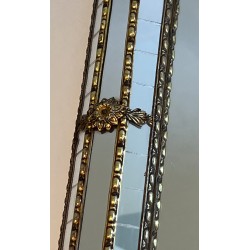 Pair of Rectangular Multi-Facet Mirrors with Brass Garlands, French Work, Circa 1970