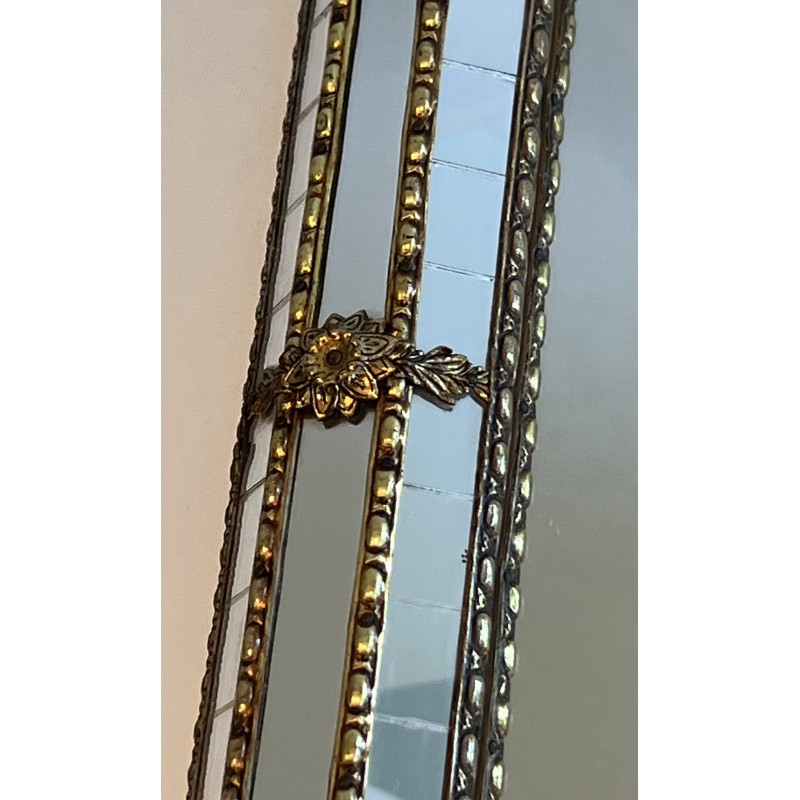 Pair of Rectangular Multi-Facet Mirrors with Brass Garlands, French Work, Circa 1970