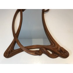 Miroir Art Nouveau en Noyer, Travail Français dans le Goût de Majorelle, Vers 1900