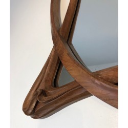 Art Nouveau Walnut Mirror, French Work in the Taste of Majorelle, Circa 1900