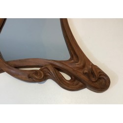 Miroir Art Nouveau en Noyer, Travail Français dans le Goût de Majorelle, Vers 1900