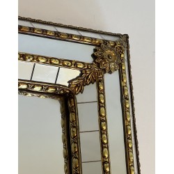 Pair of Rectangular Multi-Facet Mirrors with Brass Garlands, French Work, Circa 1970