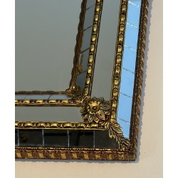Paire de Miroirs Rectangulaires à Miroirs Multi-Facettes et Guirlandes en Laiton, Travail Français, Vers 1970