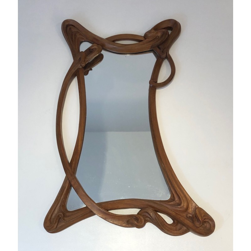 Miroir Art Nouveau en Noyer, Travail Français dans le Goût de Majorelle, Vers 1900
