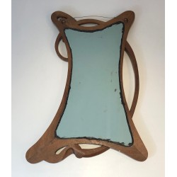 Art Nouveau Walnut Mirror, French Work in the Taste of Majorelle, Circa 1900