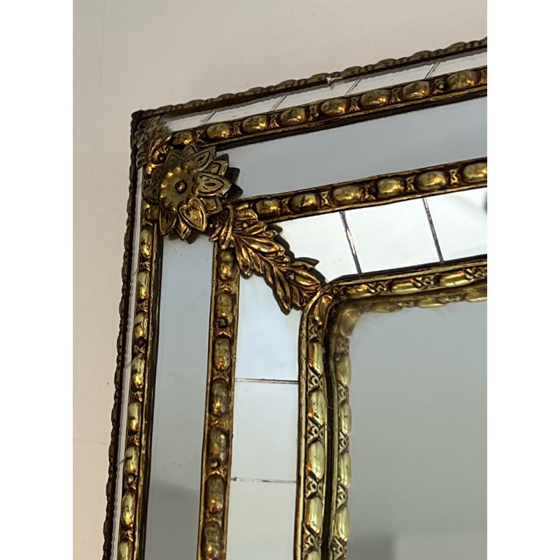 Pair of Rectangular Multi-Facet Mirrors with Brass Garlands, French Work, Circa 1970