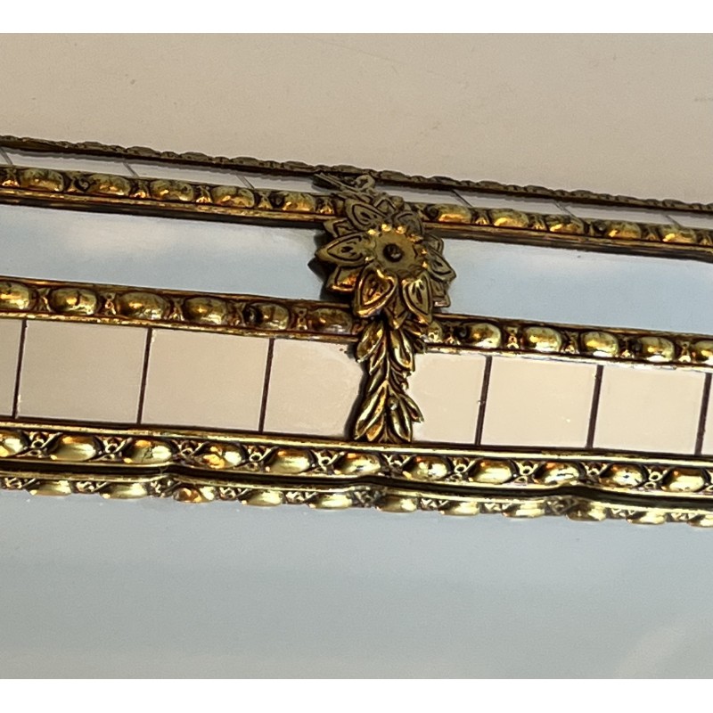 Paire de Miroirs Rectangulaires à Miroirs Multi-Facettes et Guirlandes en Laiton, Travail Français, Vers 1970