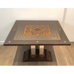 Table de Milieu Art Déco à Plateau de Miroir Eglomisé dans le Goût de Jules Leleu et Max Ingrand