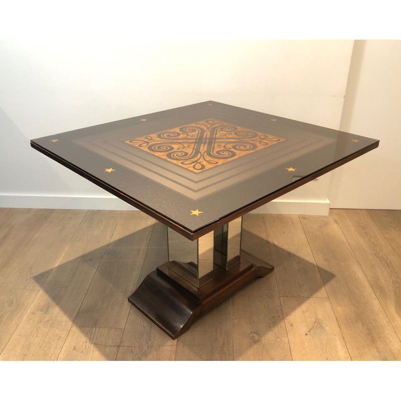 Art Deco Table Made of Eglomized Mirror Top in the Style of Jules Leleu and Max Ingrand