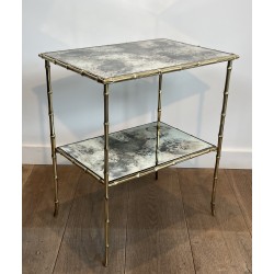 Paire de Boûts de Canapé Façon Faux-Bambou en Bronze et Plateaux de Miroirs Vieillis d ela Maison Baguès