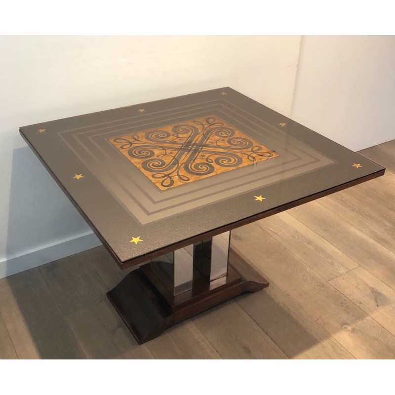Table de Milieu Art Déco à Plateau de Miroir Eglomisé dans le Goût de Jules Leleu et Max Ingrand