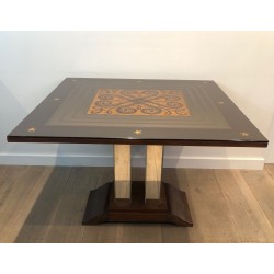 Art Deco Table Made of Eglomized Mirror Top in the Style of Jules Leleu and Max Ingrand