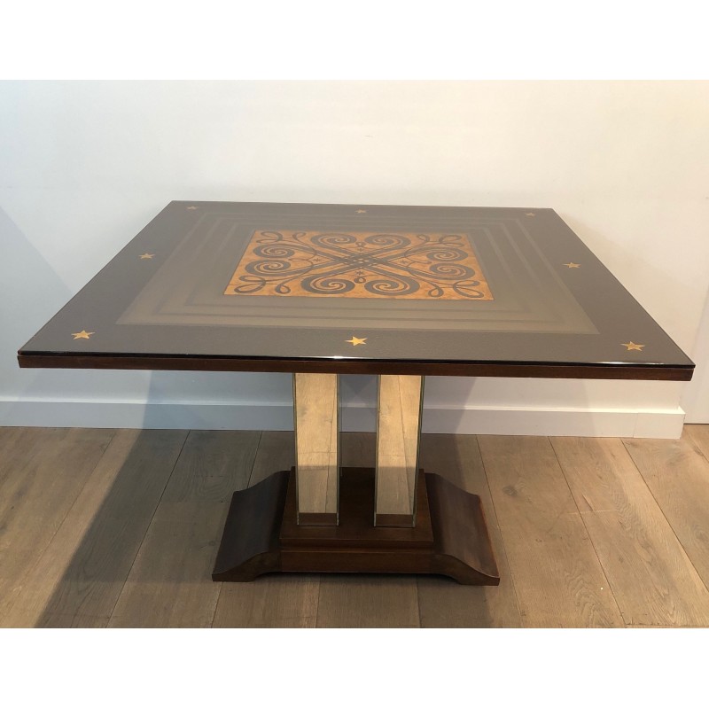 Art Deco Table Made of Eglomized Mirror Top in the Style of Jules Leleu and Max Ingrand