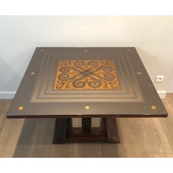 Art Deco Table Made of Eglomized Mirror Top in the Style of Jules Leleu and Max Ingrand