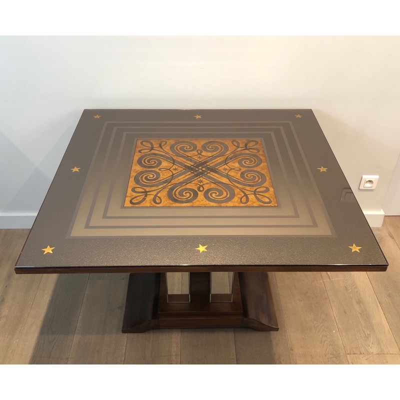 Art Deco Table Made of Eglomized Mirror Top in the Style of Jules Leleu and Max Ingrand