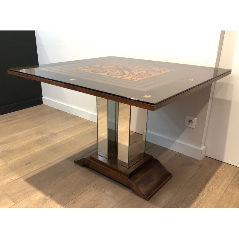 Art Deco Table Made of Eglomized Mirror Top in the Style of Jules Leleu and Max Ingrand