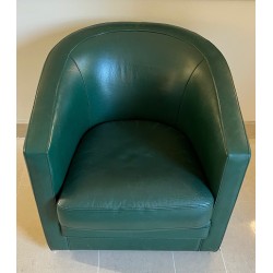 Art Deco Style Swivel Dark Green Leather Club Armchair, French Work, Circa 1980