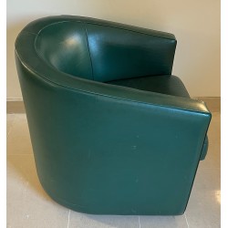 Art Deco Style Swivel Dark Green Leather Club Armchair, French Work, Circa 1980