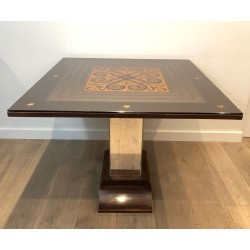 Art Deco Table Made of Eglomized Mirror Top in the Style of Jules Leleu and Max Ingrand