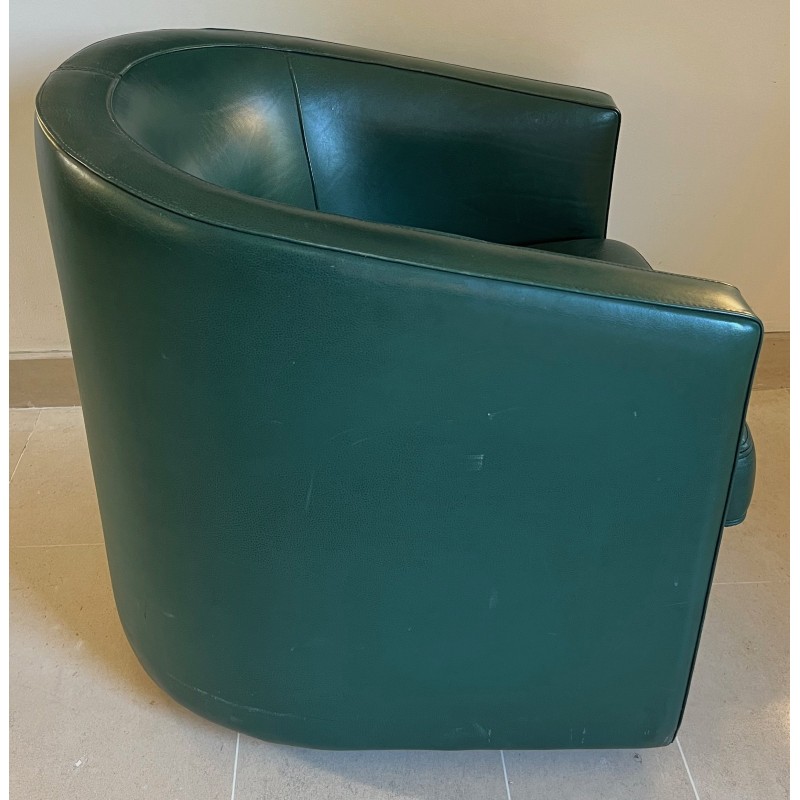Fauteuil Club Pivotant en Cuir Vert Foncé de Style Art Déco, Travail Français, Vers 1980