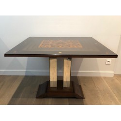 Art Deco Table Made of Eglomized Mirror Top in the Style of Jules Leleu and Max Ingrand