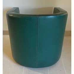 Art Deco Style Swivel Dark Green Leather Club Armchair, French Work, Circa 1980