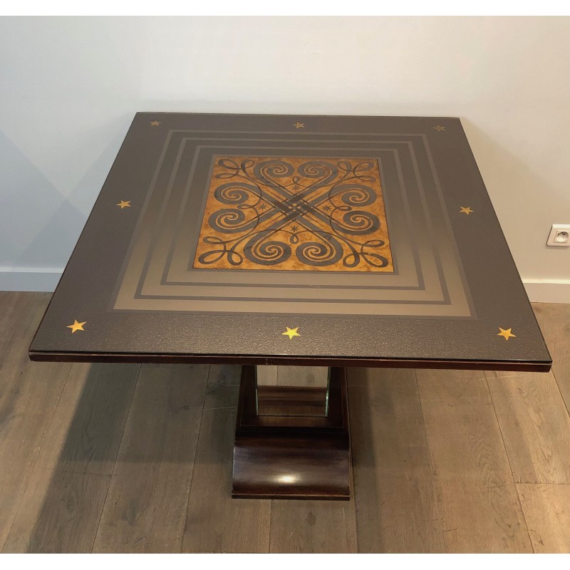 Art Deco Table Made of Eglomized Mirror Top in the Style of Jules Leleu and Max Ingrand
