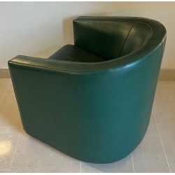 Art Deco Style Swivel Dark Green Leather Club Armchair, French Work, Circa 1980