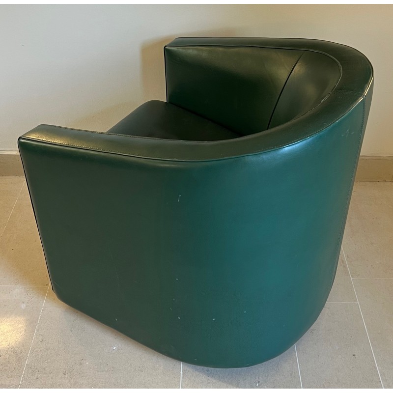 Art Deco Style Swivel Dark Green Leather Club Armchair, French Work, Circa 1980