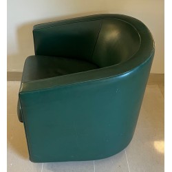 Art Deco Style Swivel Dark Green Leather Club Armchair, French Work, Circa 1980