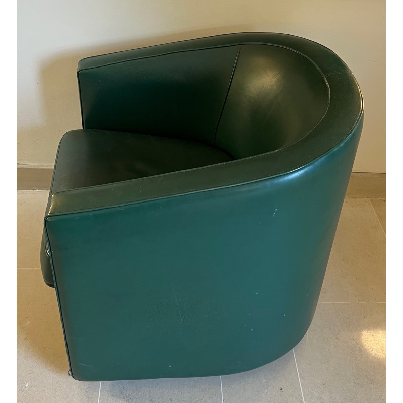 Art Deco Style Swivel Dark Green Leather Club Armchair, French Work, Circa 1980