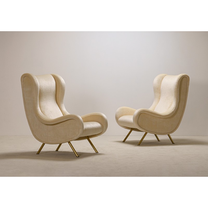 Pair of "Senior" Armchairs with Luxury Mohair Upholstery by Marco Zanuso for Arflex, Milan, Designed 1951