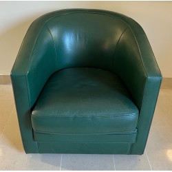 Art Deco Style Swivel Dark Green Leather Club Armchair, French Work, Circa 1980