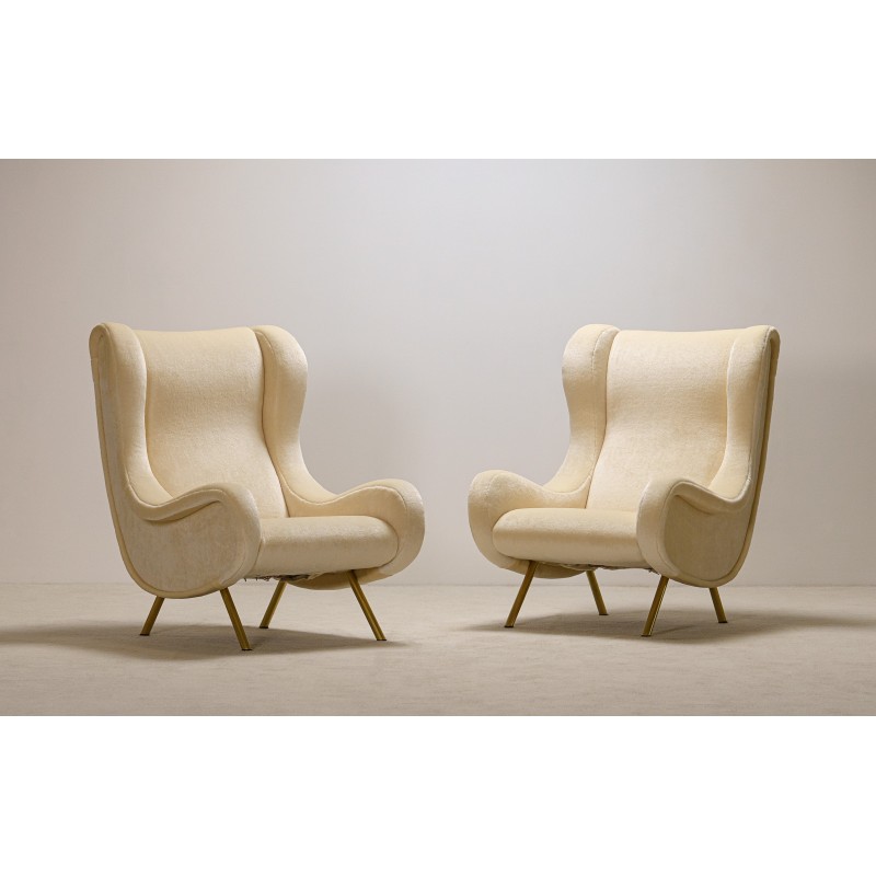 Pair of "Senior" Armchairs with Luxury Mohair Upholstery by Marco Zanuso for Arflex, Milan, Designed 1951