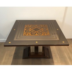 Art Deco Table Made of Eglomized Mirror Top in the Style of Jules Leleu and Max Ingrand