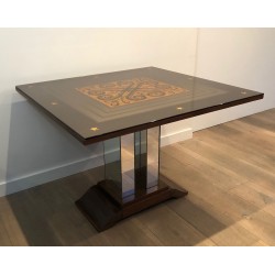Art Deco Table Made of Eglomized Mirror Top in the Style of Jules Leleu and Max Ingrand