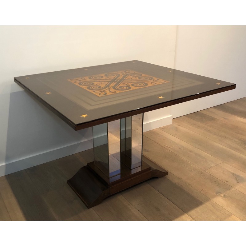 Art Deco Table Made of Eglomized Mirror Top in the Style of Jules Leleu and Max Ingrand