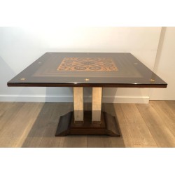 Art Deco Table Made of Eglomized Mirror Top in the Style of Jules Leleu and Max Ingrand