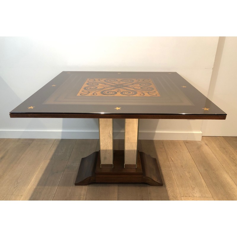 Art Deco Table Made of Eglomized Mirror Top in the Style of Jules Leleu and Max Ingrand