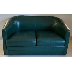 Art Deco Style Dark Green Leather Two-Seat Sofa, French Work, Circa 1980