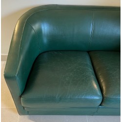 Art Deco Style Dark Green Leather Two-Seat Sofa, French Work, Circa 1980