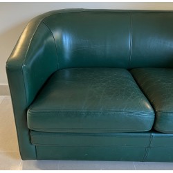 Art Deco Style Dark Green Leather Two-Seat Sofa, French Work, Circa 1980