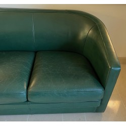 Art Deco Style Dark Green Leather Two-Seat Sofa, French Work, Circa 1980