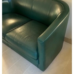 Art Deco Style Dark Green Leather Two-Seat Sofa, French Work, Circa 1980