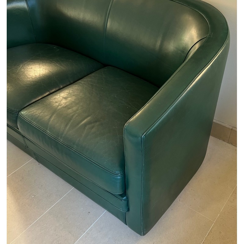 Art Deco Style Dark Green Leather Two-Seat Sofa, French Work, Circa 1980